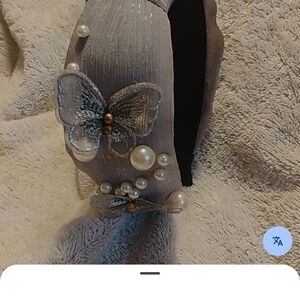 Elegant Gray Headband with Butterfly and Pearl Accents